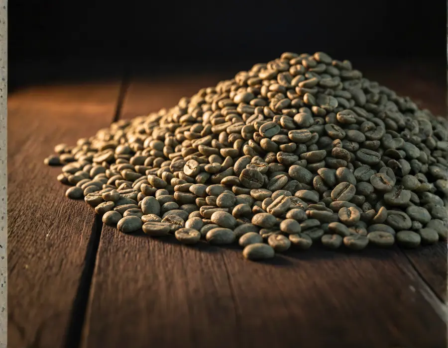 Heap of fine Robusta green coffee beans from the Masaka region Uganda