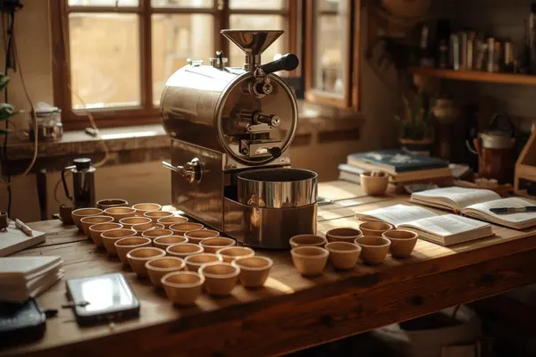 Large scale coffee roasting facility with multiple roasters in operation