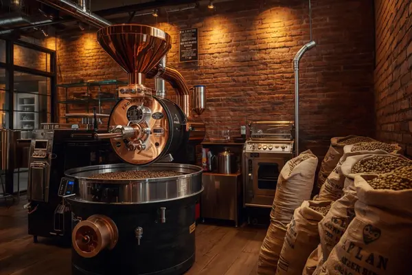 Independent coffee roaster carefully monitoring a small batch roast